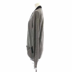 sacai カーディガン ニット Vネック 長袖 襟 切替 ウール混 1 S グレー 黒 ブラック シルバー色