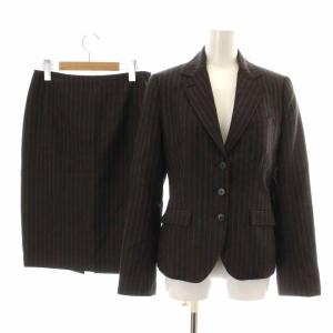 スーツ セットアップ 上下 テーラードジャケット 総裏地 シングル タイトスカート ひざ丈 ストライプ ウール 40 L グレー