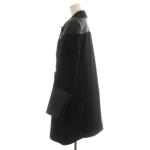 ANYA HINDMARCH ステンカラーコート ロング丈 レザー切替 ウール アウター S 黒 ブラック