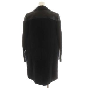ANYA HINDMARCH ステンカラーコート ロング丈 レザー切替 ウール アウター S 黒 ブラック