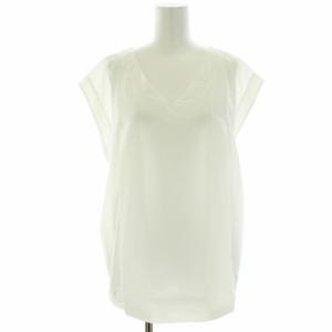 カットソー Tシャツ ノースリーブ Vネック タック 2 M 白 ホワイト