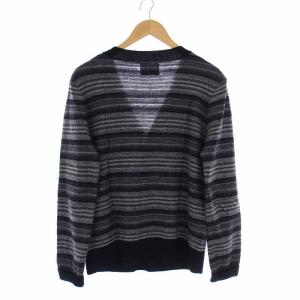 NUMBER (N)INE ニットカーディガン 長袖 Vネック ボーダー ウール 2 S 黒 ブラック グレー