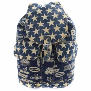リュックサック デイパック デニム ポケット 総柄 紺 ネイビー
