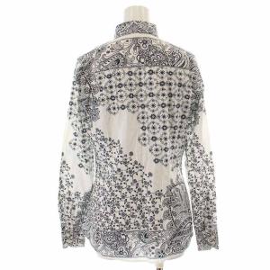 ETRO ブラウス シャツ 総柄 長袖 40 M 白 ホワイト 黒 ブラック