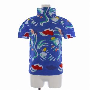 22AW カットソー 半袖 ハイネック ボックスプリーツ 総柄 青 ブルー MI23FK225