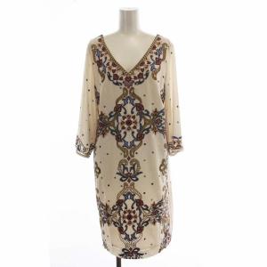 カフタンワンピース ひざ丈 七分袖 Vネック ドット 柄 刺繍 38 M マルチカラー
