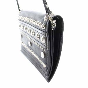 KENZO ショルダーバッグ レザー スタッズ フラップ 黒 ブラック