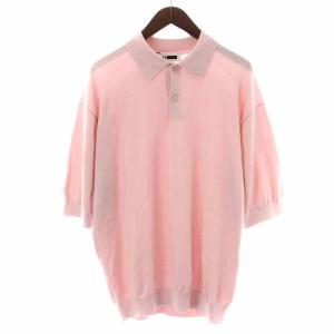 H ニットポロシャツ 半袖 L ピンク
