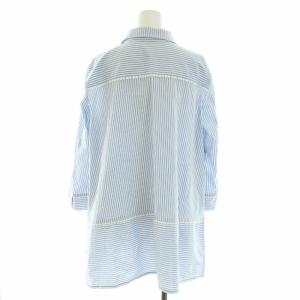 Leilian シャツ ブラウス オープンカラー 七分袖 ストライプ レース 大きいサイズ 13+ XL 水色 ライトブルー 白 ホワイト