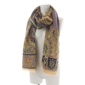 ETRO ストール カットオフ ペイズリー柄 カシミヤ ベージュ 紫 パープル マルチカラー