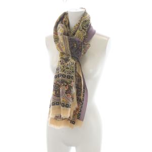 ETRO ストール カットオフ ペイズリー柄 カシミヤ ベージュ 紫 パープル マルチカラー