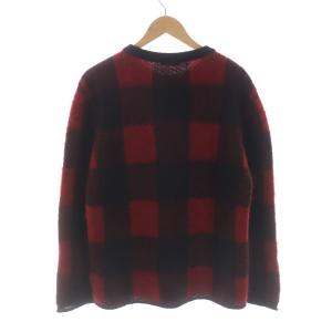 VALENTINO ニット セーター クルーネック プルオーバー 長袖 チェック モヘヤ ウール混 M 赤 レッド 黒 ブラック