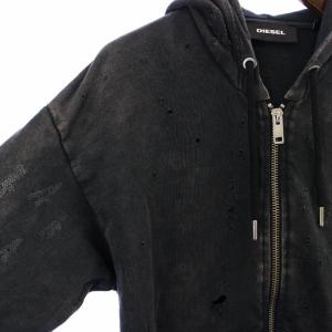DIESEL ジップアップパーカー ダメージ加工 XS 黒 ブラック