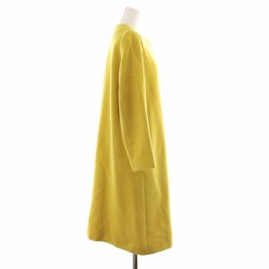 UNITED ARROWS ノーカラーコート ロング ウール混 スナップボタン 34 XS 黄 イエロー