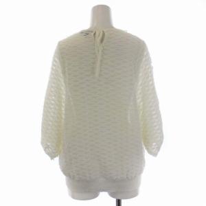 Drawer 12Gスレッドパターンバックリボンヤーンニット カットソー 七分袖 ナイロン 1 S 白 ホワイト 6513-299-0910