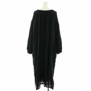 Spick&Span 阿久津ゆりえ YURIE 20AW A刺繍ドレス ワンピース ロング 長袖 カットワーク 刺繍 麻混 リネン混 36 S 黒
