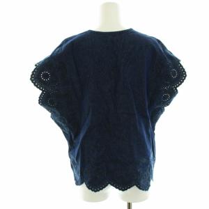 Ron Herman 22AW デニムハート刺繍レーストップス ブラウス カットソー Vネック フレンチスリーブ スカラップ カットオフ コットン