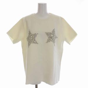 ニット カットソー 半袖 スター ビジュー L 白 ホワイト