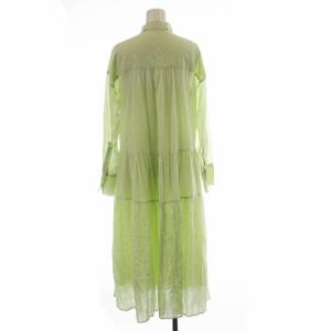ANAYI 20SS キュプラツイルギャザーシャツワンピ ロング 長袖 キャミソール シアー 36 S 黄緑