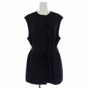 LANVIN en Bleu 2021年製 セットアップ 上下 フロントフリルノーカラージャケット ベスト ジップアップ パンツ ジップフライ ウエストリボン