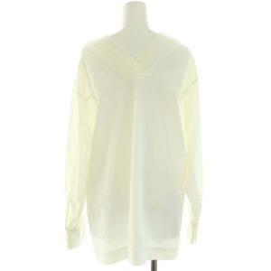 ESTNATION COLUMN ニット切り替え Vネック ブラウス プルオーバー スリット 長袖 F 白 ホワイト