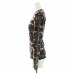 CIVIDINI カットソー Tシャツ ロンT クルーネック 長袖 総柄 首元メロー ウール 40 XS 茶 ブラウン グレー 紫 パープル