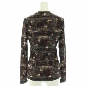 CIVIDINI カットソー Tシャツ ロンT クルーネック 長袖 総柄 首元メロー ウール 40 XS 茶 ブラウン グレー 紫 パープル