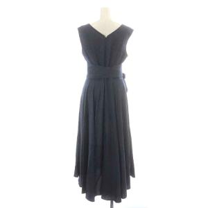 Diagram GRACE CONTINENTAL デニムベルトワンピース ロング ミモレ フレア ノースリーブ Vネック カシュクール リボン 38 M 紺 ネイビー