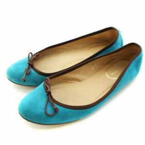 バレエシューズ パンプス スエード ラウンドトゥ フラット リボン 38 24cm 水色 ライトブルー 茶 ブラウン