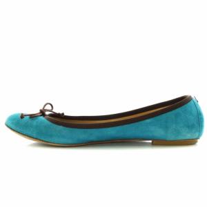 J&M DAVIDSON バレエシューズ パンプス スエード ラウンドトゥ フラット リボン 38 24cm 水色 ライトブルー 茶 ブラウン