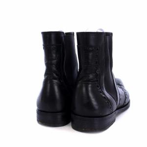 Salvatore Ferragamo サイドゴア ショートブーツ ウイングチップ レザー 7.5 2E 25.5cm 黒 ブラック