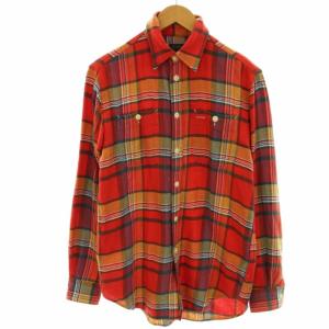 RELAXED FIT ネルシャツ カジュアルシャツ チェック エルボーパッチ 長袖 S 赤 レッド マスタード 紺 ネイビー