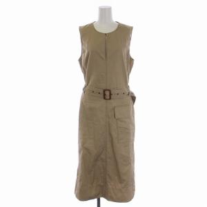 ワンピース ロング ノースリーブ クルーネック ウエストベルト付き 6 L ベージュ 211744862001