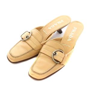 ミュール ヒール レザー 37 24.0cm ベージュ