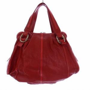 BVLGARI トートバッグ ハンドバッグ レザー シルバー金具 赤 レッド