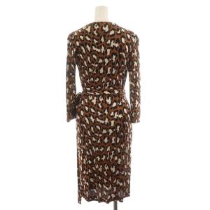 DIANE von FURSTENBERG ワンピース 長袖 ひざ丈 シルク 絹 2 S ベージュ 茶 ブラウン 黒 ブラック