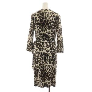 DIANE von FURSTENBERG ワンピース ひざ丈 長袖 シルク 絹 アニマル柄 6 L ベージュ 茶 ブラウン