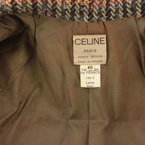 CELINE スーツ セットアップ ツイード チェック スカート ひざ丈 ジャケット ウール 40 M 茶 ブラウン