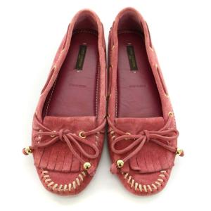 LOUIS VUITTON ドライビングシューズ フリンジ リボン スエード 23cm ピンク