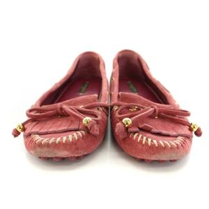 LOUIS VUITTON ドライビングシューズ フリンジ リボン スエード 23cm ピンク