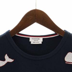 THOM BROWNE Tシャツ カットソー クジラ 総柄刺繍 トリコロール 鹿の子 半袖 1 S ネイビー