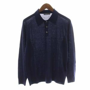 2014年 梳毛ウール ポロシャツ ニット 長袖 44 S 紺 ネイビー UMM986