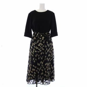 21AW ラメチュールコンビドレス ワンピース 五分袖 ロング 36 S 黒 ブラック ゴールド