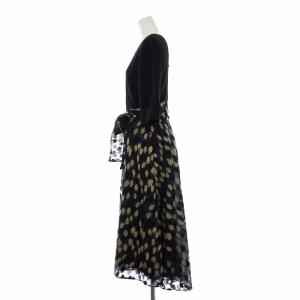 Grace Class 21AW ラメチュールコンビドレス ワンピース 五分袖 ロング 36 S 黒 ブラック ゴールド