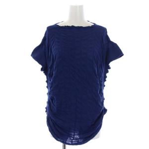 カットソー チュニック 変形 ボートネック ギャザー IM52JK527 半袖 2 M 青 ブルー