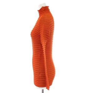 ISSEY MIYAKE 18AW IM84FJ614 カットソーブラウス ハイネック 横プリーツ 2 オレンジ