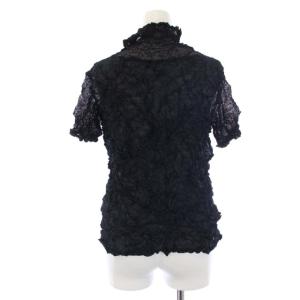 ISSEY MIYAKE FETE ブラウス プルオーバー シワプリーツ ハイネック メッシュ 切替 IF84FJ721 半袖 2 M 黒 ブラック