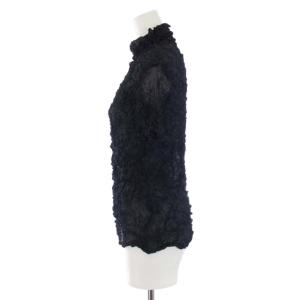 ISSEY MIYAKE FETE ブラウス プルオーバー シワプリーツ ハイネック メッシュ 切替 IF84FJ721 半袖 2 M 黒 ブラック
