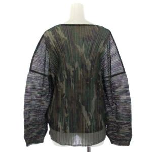 me ISSEY MIYAKE カットソー ボックスプリーツ Vネック カモフラ 迷彩 メッシュ MI43FJ147 長袖 M カーキ
