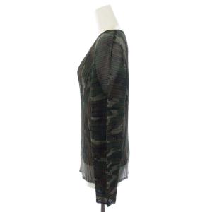 me ISSEY MIYAKE カットソー ボックスプリーツ Vネック カモフラ 迷彩 メッシュ MI43FJ147 長袖 M カーキ